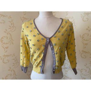 Darling Yellow Floral Cardigan Sweater Small